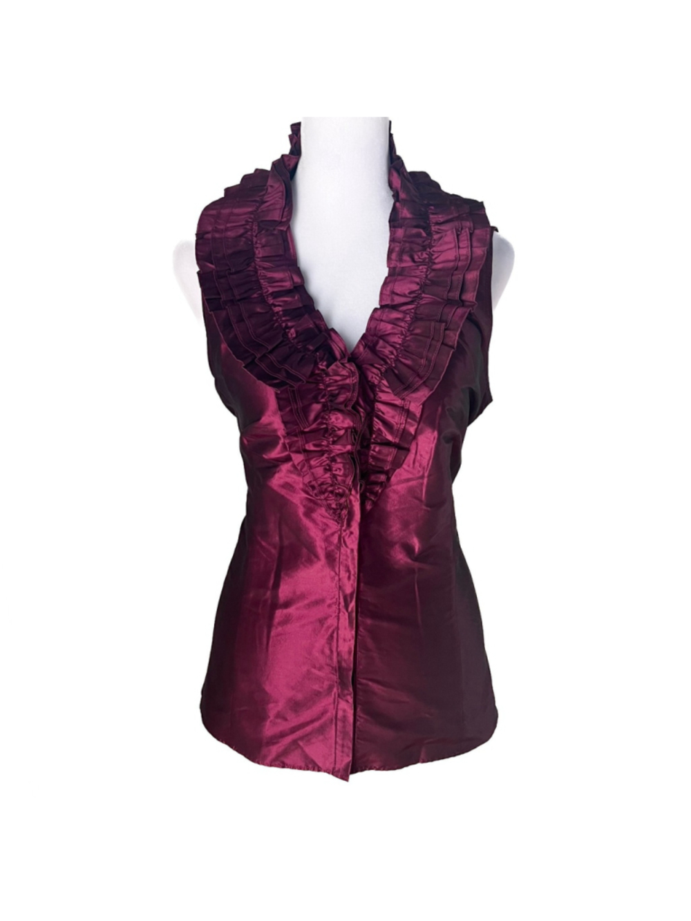 Lafayette 148 New York Silk Ruffle Taffeta Blouse Plum Career Office Luxury Sz 8